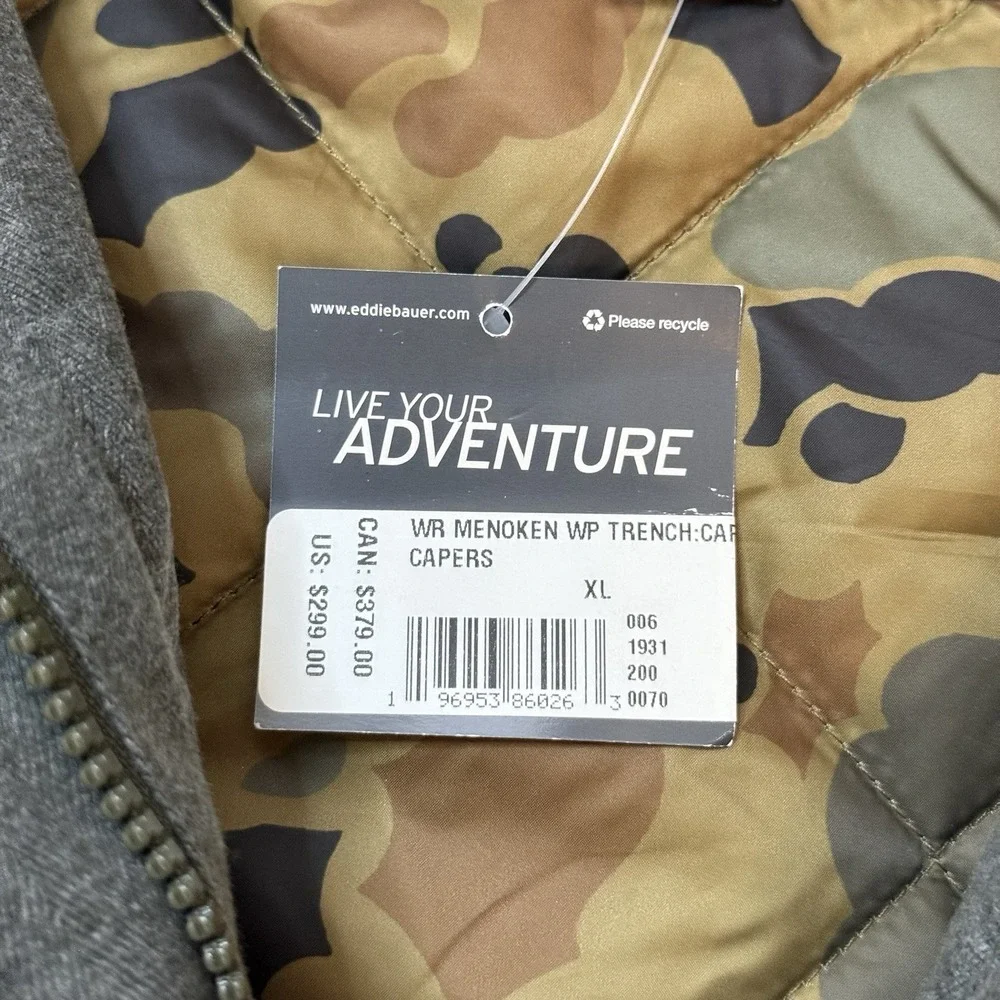 EDDIE BAUER NEW $299 Mens 650 Down Waterproof Hooded Jacket Size XL Camo Winter